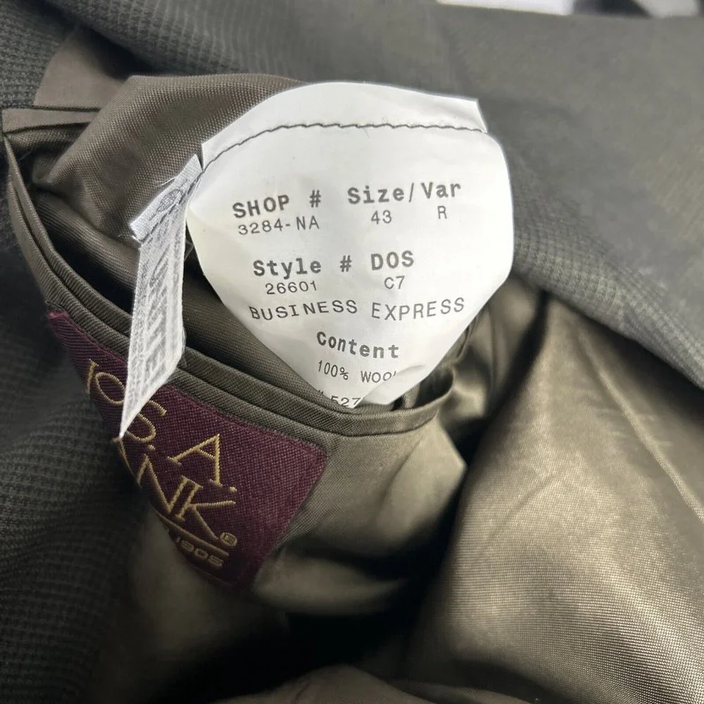 VTG Jos A Bank Business Express 100% Wool Green/Blue Check Blazer Jacket 43R - Picture 10 of 11